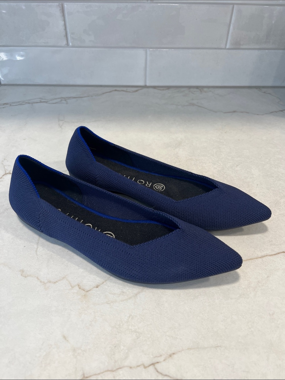 Rothy's Deep Navy Pointed Knit Flats